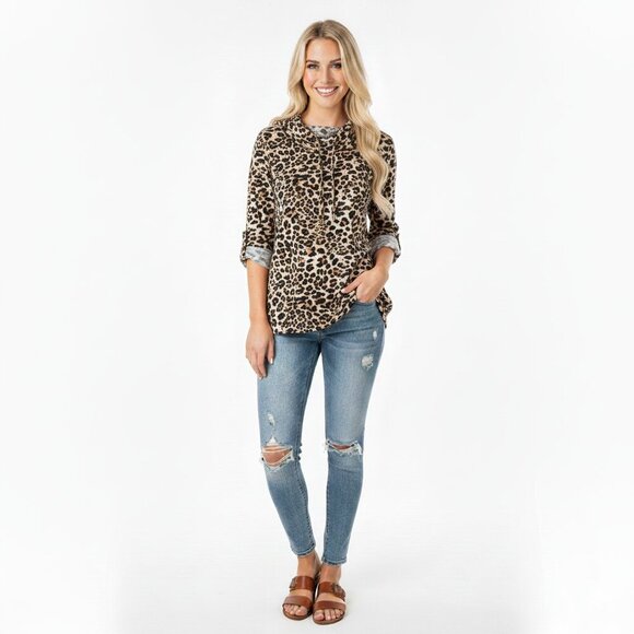 Ruby Road size small leopard print mock turtleneck sweatshirt - Picture 1 of 6
